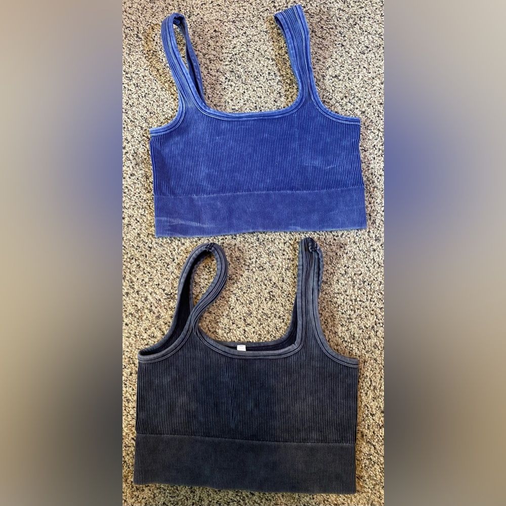 Zenana women’s fitted L/XL sports bra (2) blue and charcoal